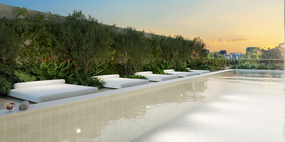 Piscina rooftop com vista panorâmica